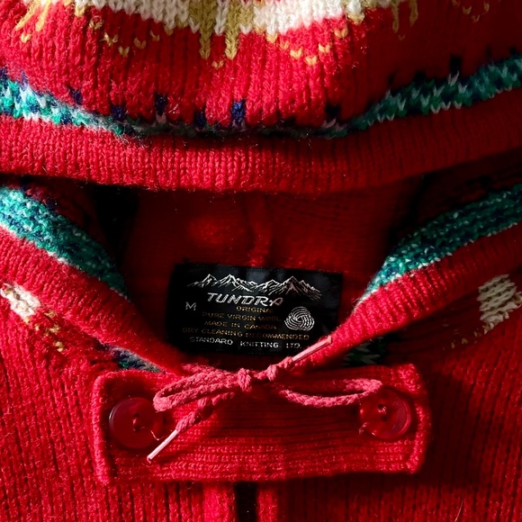 Rare Vintage Red Tundra 100% Wool Hooded Zip-up Sweater - Picture 4 of 9